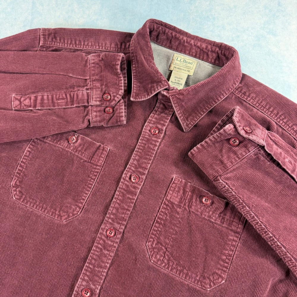 LL Bean Corduroy Shirt Mens XL-Tall Burgundy Excellent Traditional Fit 506135